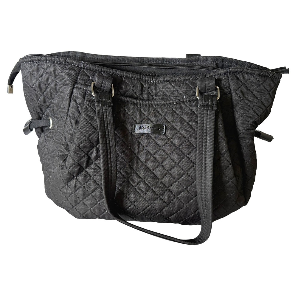 Vera Bradley Glenna Satchel Black Quilted Shoulder Purse Zip Top Diamond Pattern